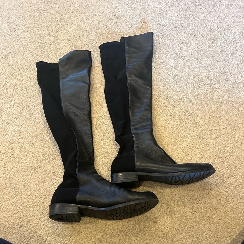 Stuart Weitzman Black Over-the-Knee Leather & Stretch Boots